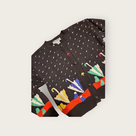 Vintage Y2k Jack B Quick black and red umbrella graphic knit cardigan sweater - Picture 3 of 5